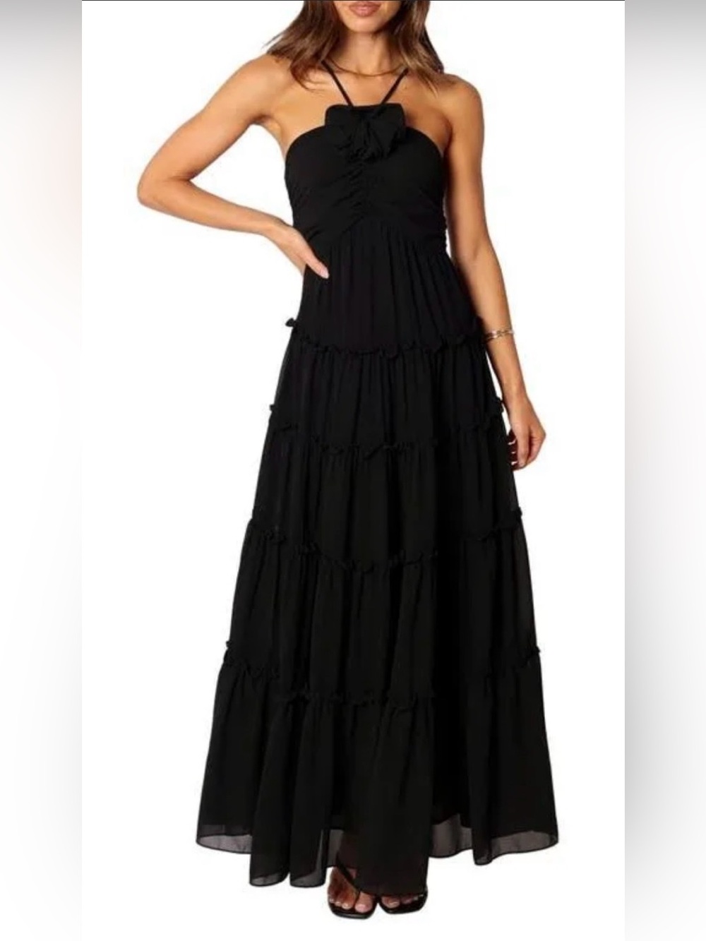 Black Flower Tiered Maxi Dress - Women - Picture 1 of 4